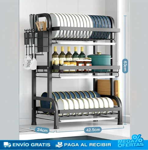 Estante escurridor para platos de 3 niveles