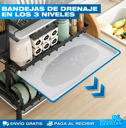 Estante escurridor para platos de 3 niveles