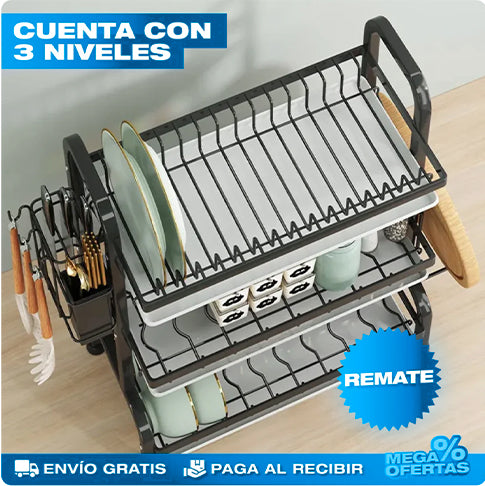 Estante escurridor para platos de 3 niveles