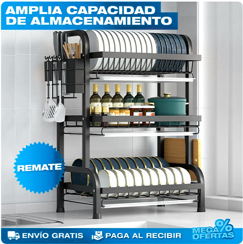 Estante escurridor para platos de 3 niveles