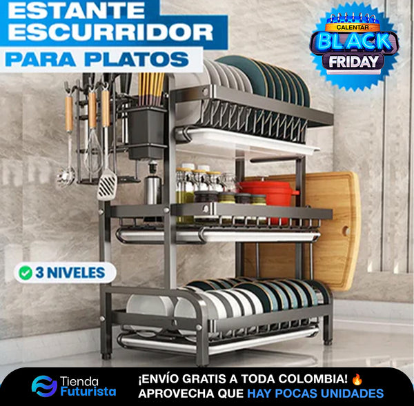 Estante escurridor para platos de 3 niveles